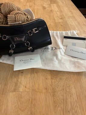 Vintage Dior Black Leather Wristlet with Silver Hardware
